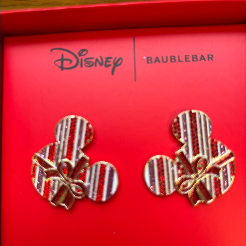 Disney Baublebar Mickey head candy stripe earrings